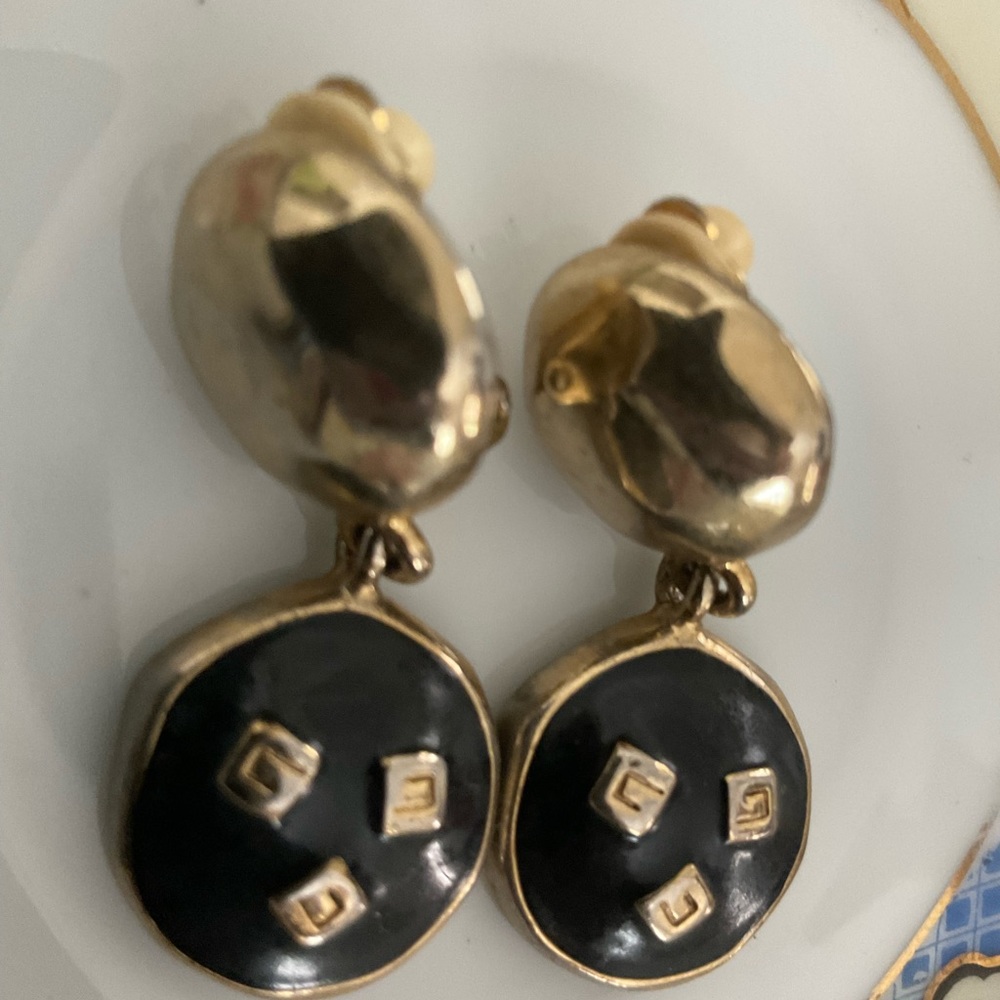 VINTAGE GIVENCHY LOGO GOLD ENAMEL earrings